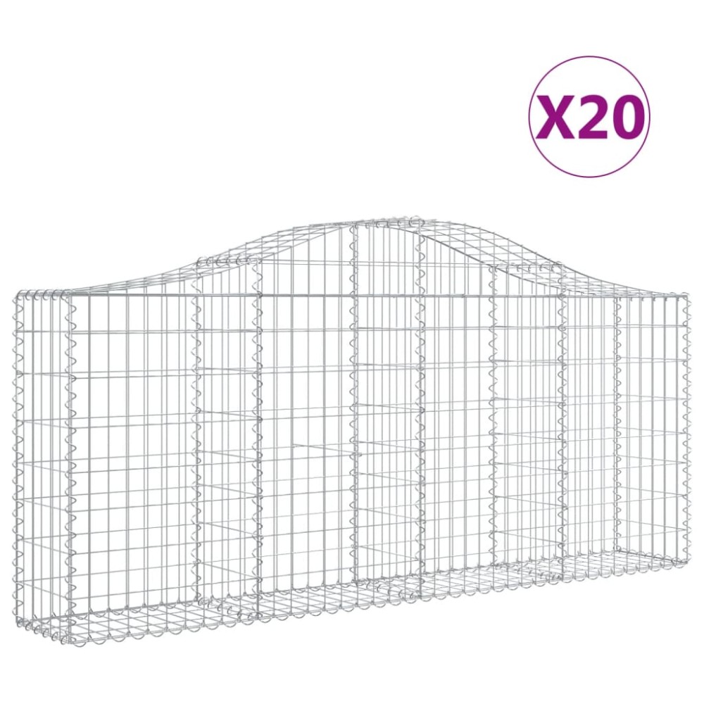 vidaXL Coșuri gabion arcuite 20 buc, 200x30x80/100 cm, fier galvanizat