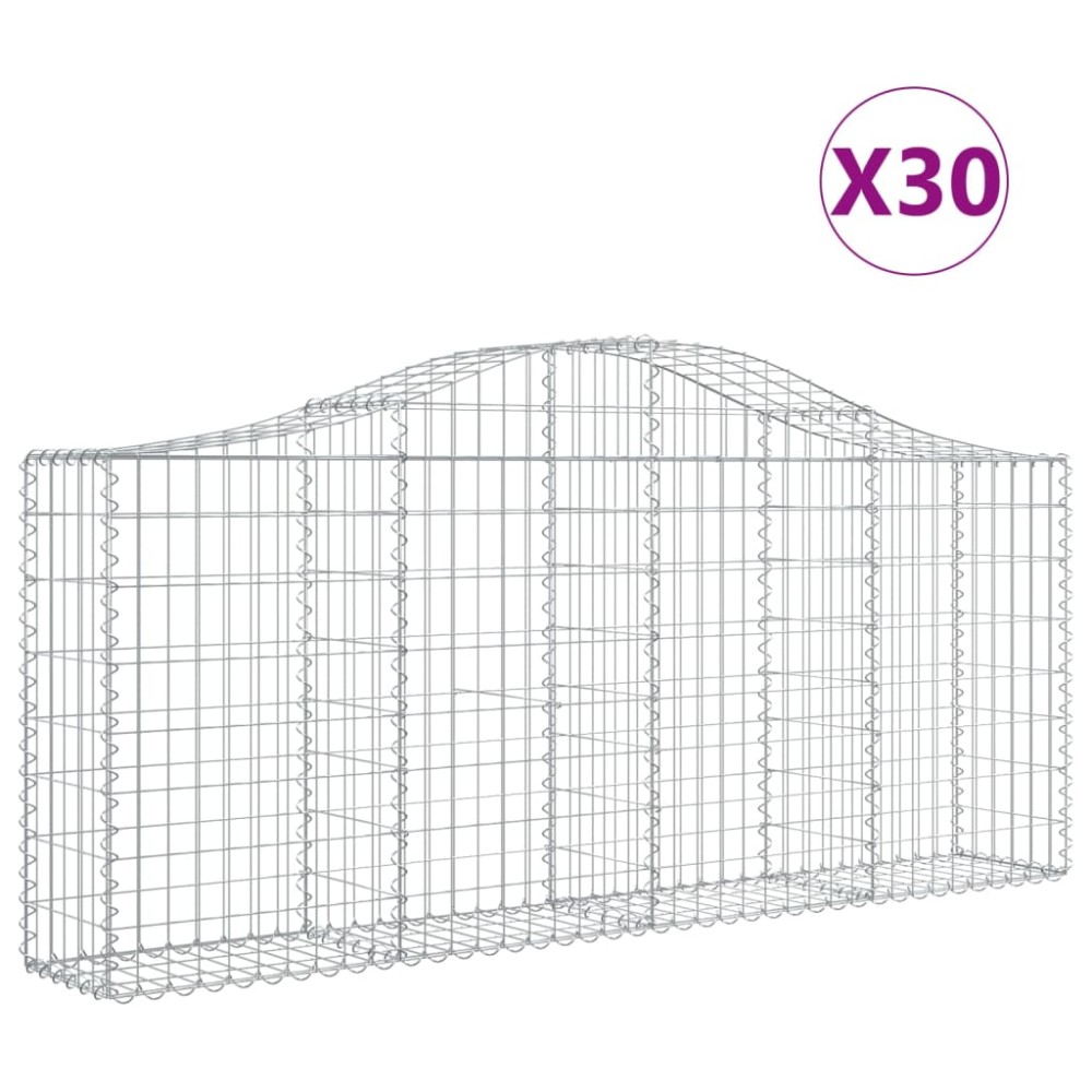 vidaXL Coșuri gabion arcuite 30 buc, 200x30x80/100 cm, fier galvanizat