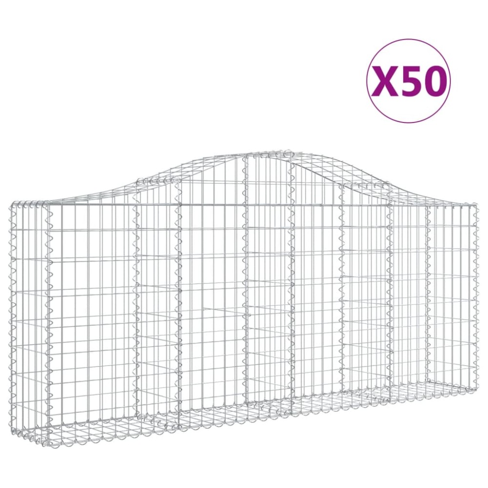 vidaXL Coșuri gabion arcuite 50 buc, 200x30x80/100 cm, fier galvanizat