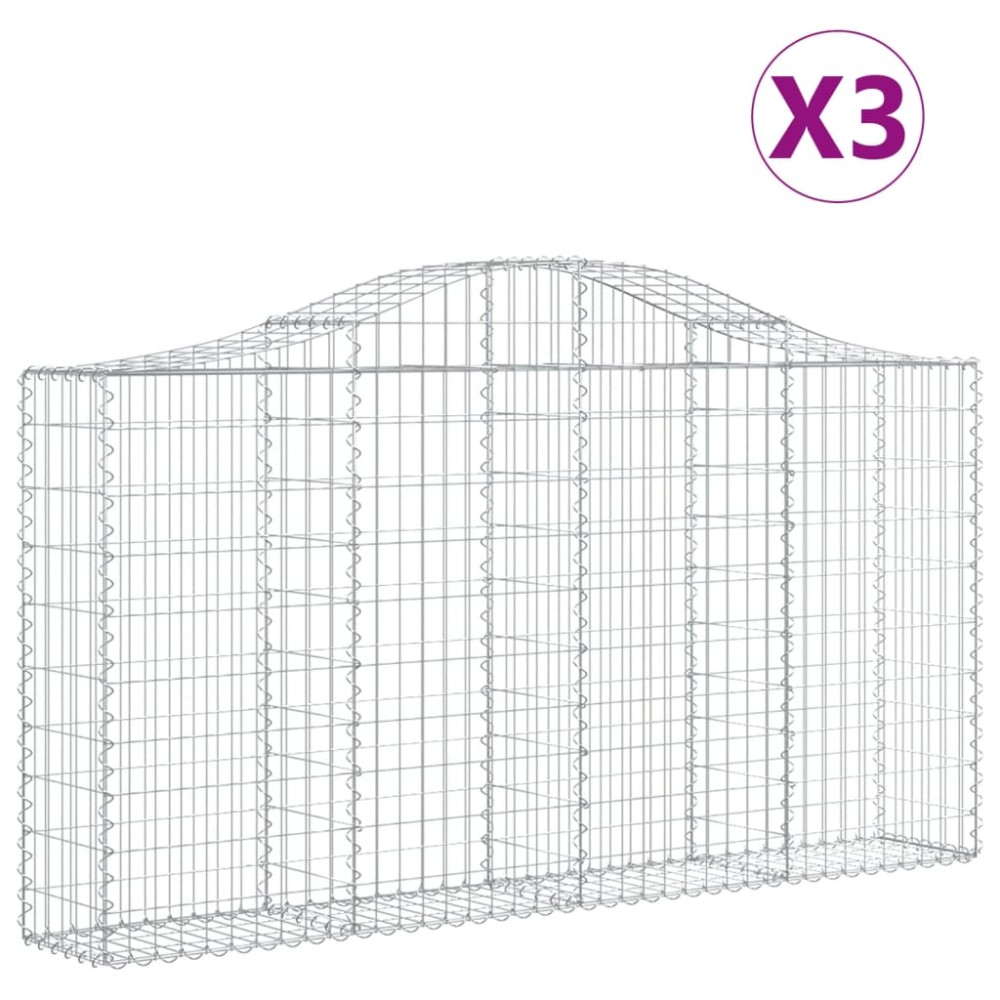 vidaXL Coșuri gabion arcuite 3 buc, 200x30x100/120 cm fier galvanizat