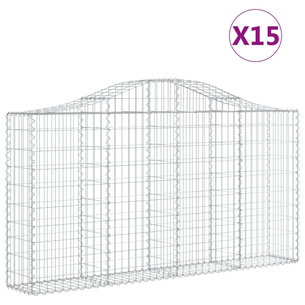vidaXL Coșuri gabion arcuite 15 buc, 200x30x100/120 cm fier galvanizat