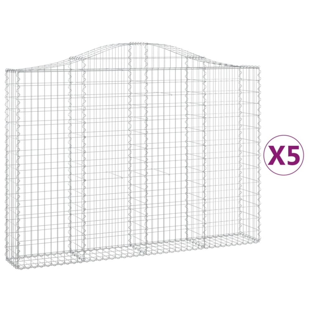 vidaXL Coșuri gabion arcuite 5 buc, 200x30x140/160cm, fier galvanizat