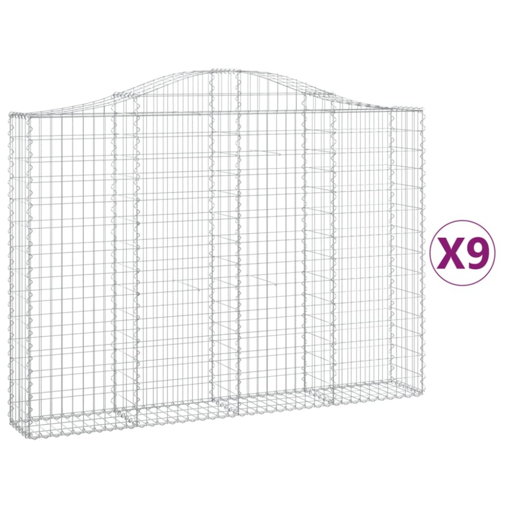vidaXL Coșuri gabion arcuite 9 buc, 200x30x140/160cm, fier galvanizat