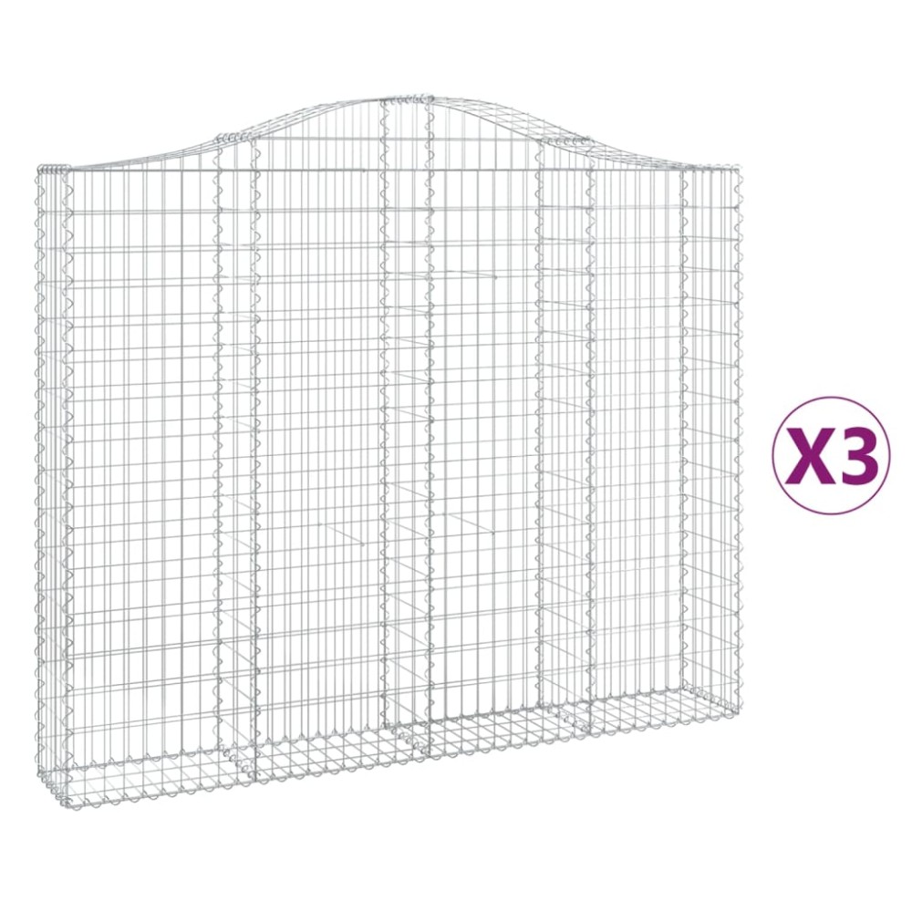 vidaXL Coșuri gabion arcuite 3 buc, 200x30x160/180 cm, fier galvanizat