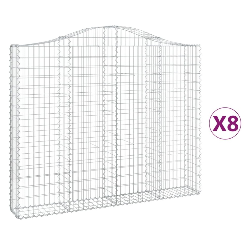 vidaXL Coșuri gabion arcuite 8 buc, 200x30x160/180 cm, fier galvanizat