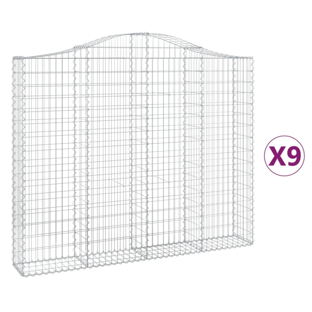 vidaXL Coșuri gabion arcuite 9 buc, 200x30x160/180 cm, fier galvanizat
