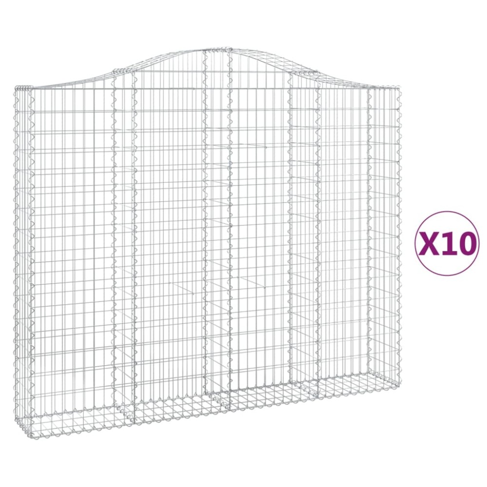 vidaXL Coș gabion arcuit, 10 buc, 200x30x160/180 cm, fier galvanizat