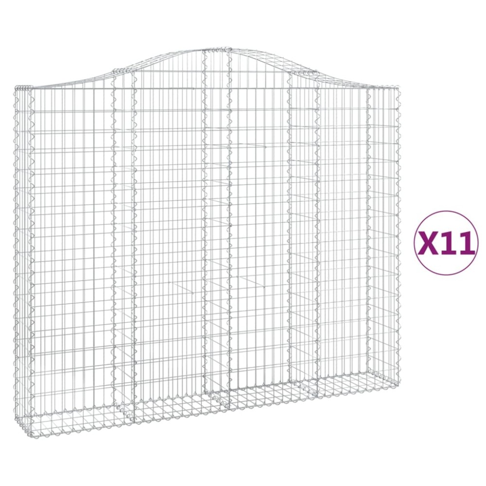 vidaXL Coș gabion arcuit, 11 buc, 200x30x160/180 cm, fier galvanizat