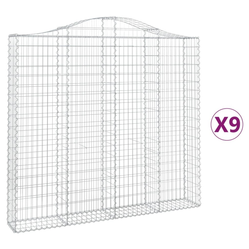 vidaXL Coșuri gabion arcuite 9 buc, 200x30x180/200cm, fier galvanizat