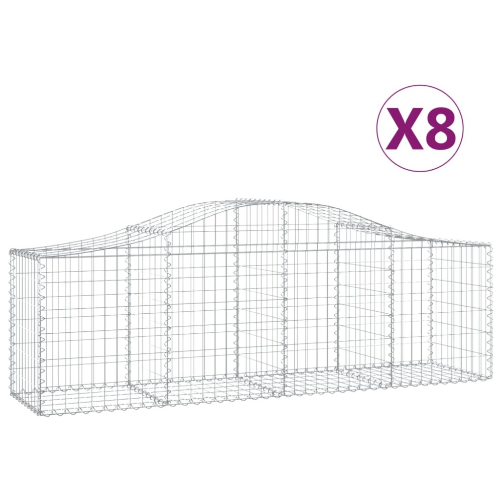 vidaXL Coșuri gabion arcuite 8 buc, 200x50x60/80 cm, fier galvanizat