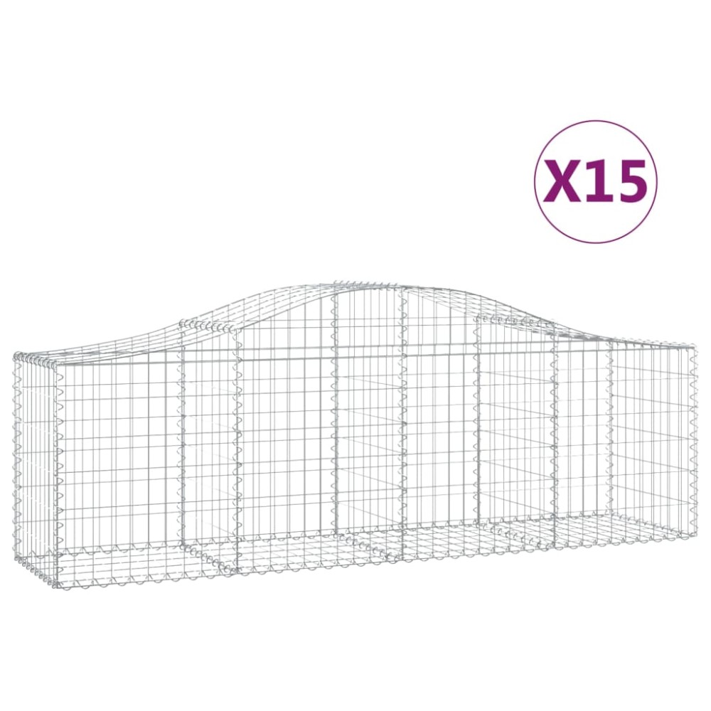 vidaXL Coșuri gabion arcuite 15 buc, 200x50x60/80 cm, fier galvanizat