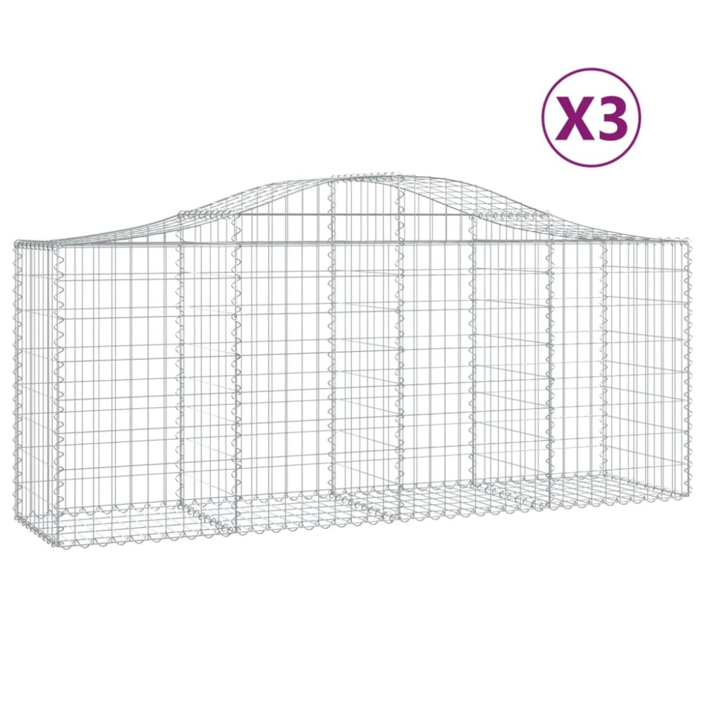 vidaXL Coșuri gabion arcuite 3 buc, 200x50x80/100 cm, fier galvanizat
