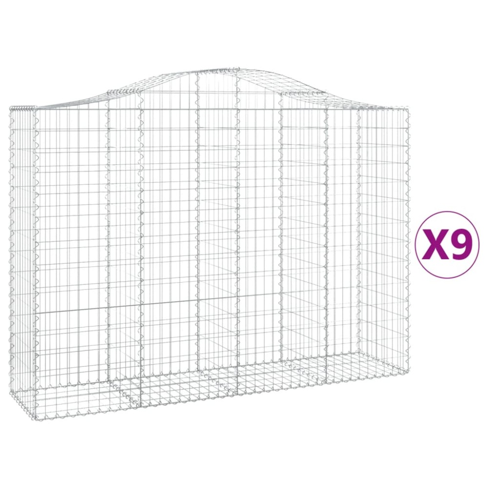 vidaXL Coșuri gabion arcuite 9 buc, 200x50x140/160 cm, fier galvanizat