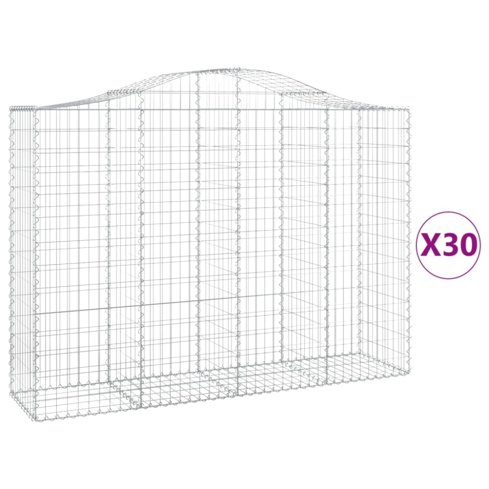 vidaXL Coșuri gabion arcuite 30 buc, 200x50x140/160cm, fier galvanizat