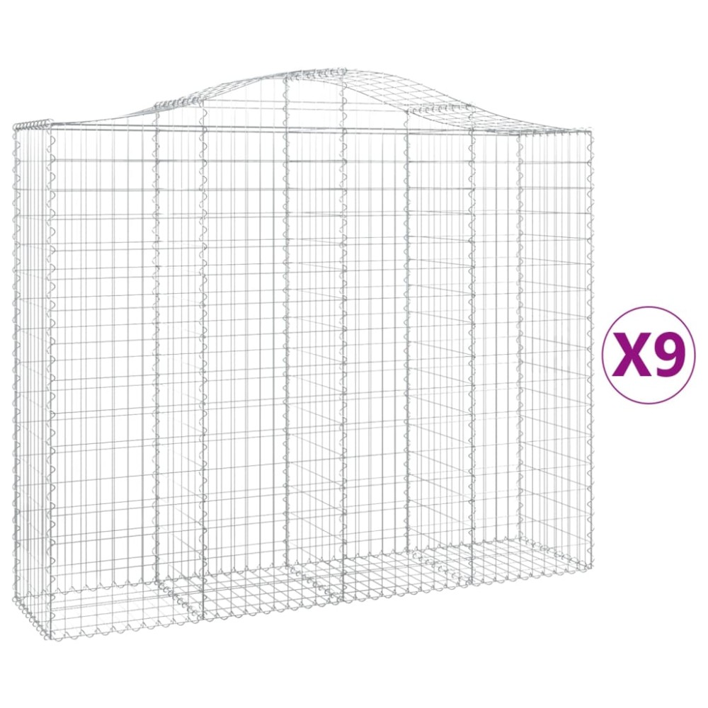 vidaXL Coșuri gabion arcuite 9 buc, 200x50x160/180 cm, fier galvanizat