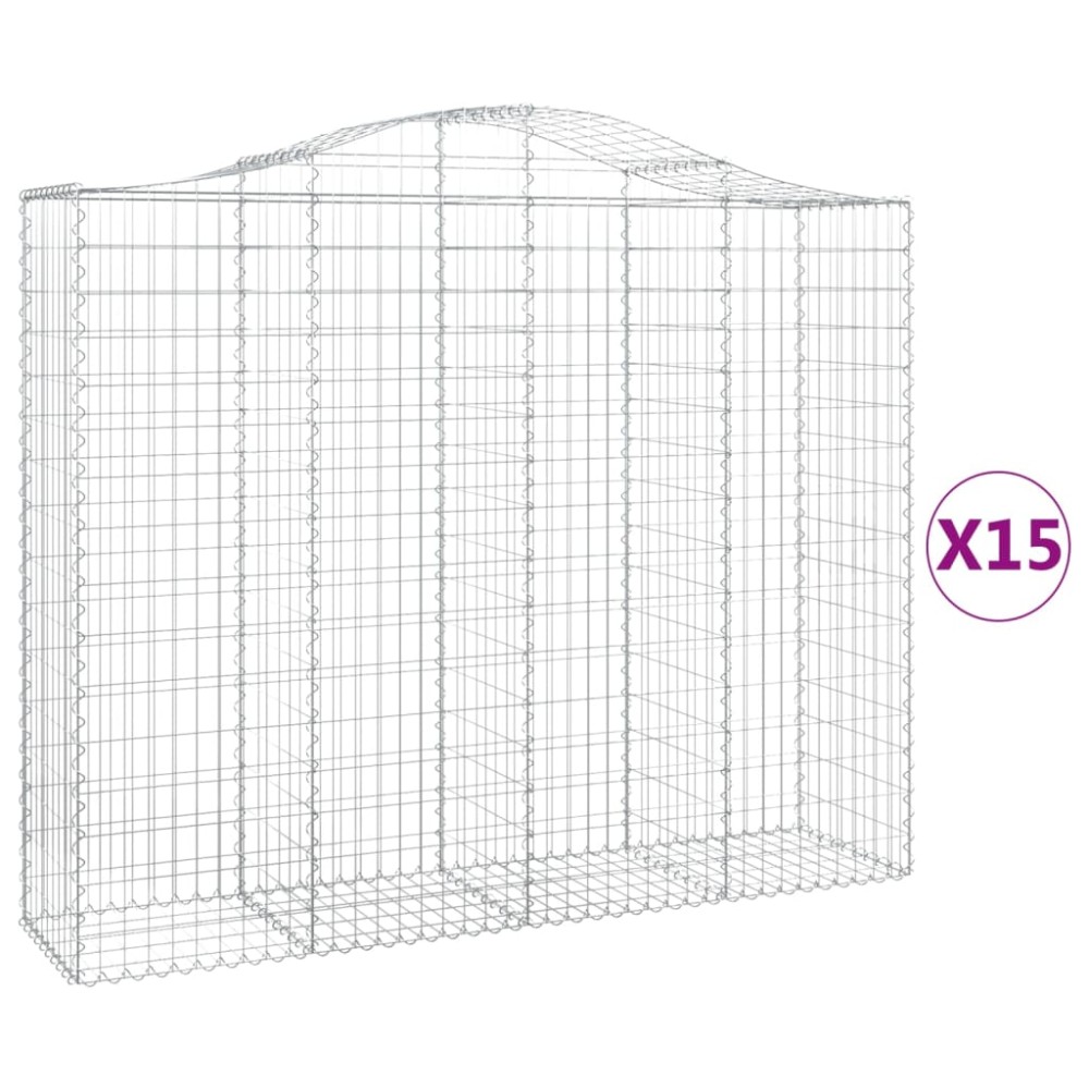 vidaXL Coș gabion arcuit, 15 buc, 200x50x160/180 cm, fier galvanizat