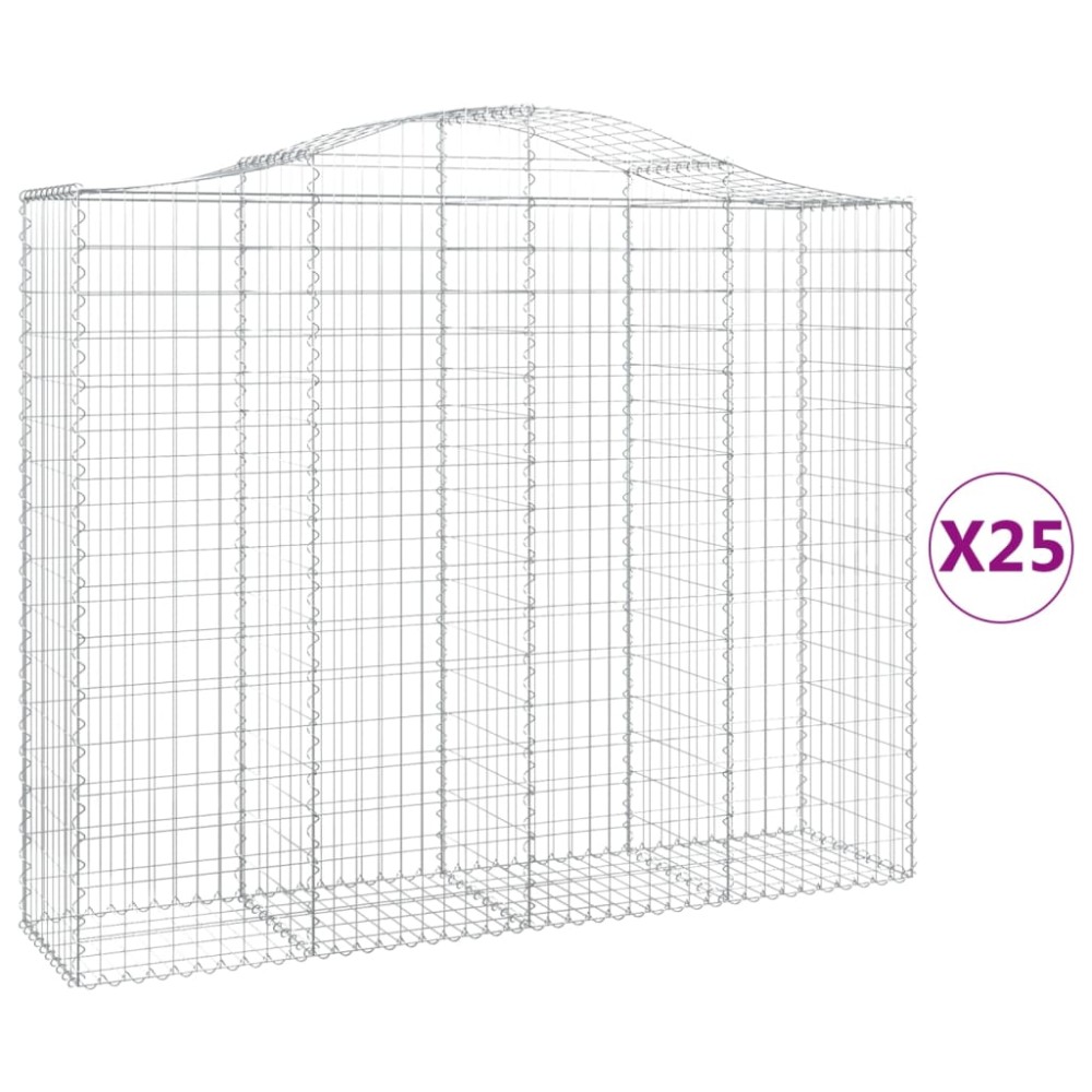 vidaXL Coș gabion arcuit, 25 buc, 200x50x160/180 cm, fier galvanizat
