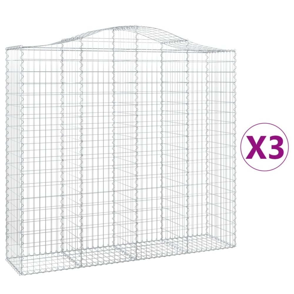 vidaXL Coșuri gabion arcuite 3 buc, 200x50x180/200 cm, fier galvanizat