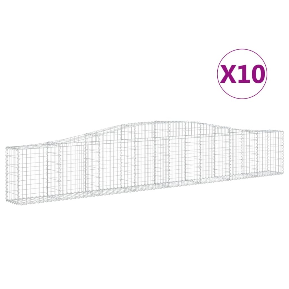 vidaXL Coșuri gabion arcuite 10 buc, 400x30x60/80 cm, fier galvanizat