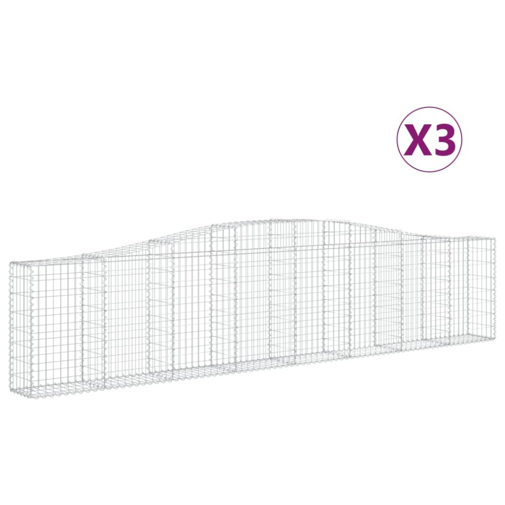 vidaXL Coșuri gabion arcuite 3 buc, 400x30x80/100 cm, fier galvanizat