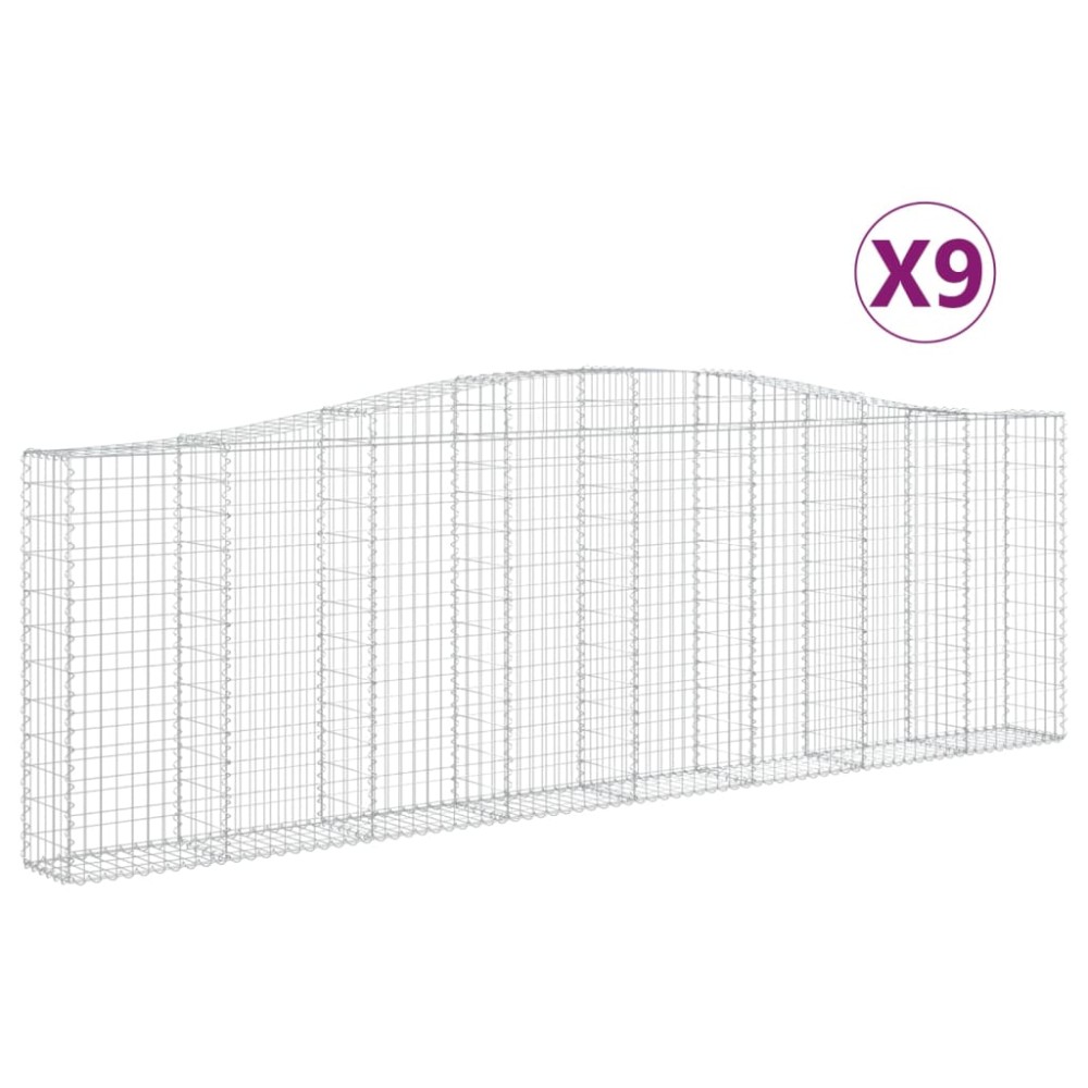 vidaXL Coșuri gabion arcuite 9 buc. 400x30x120/140 cm, fier galvanizat
