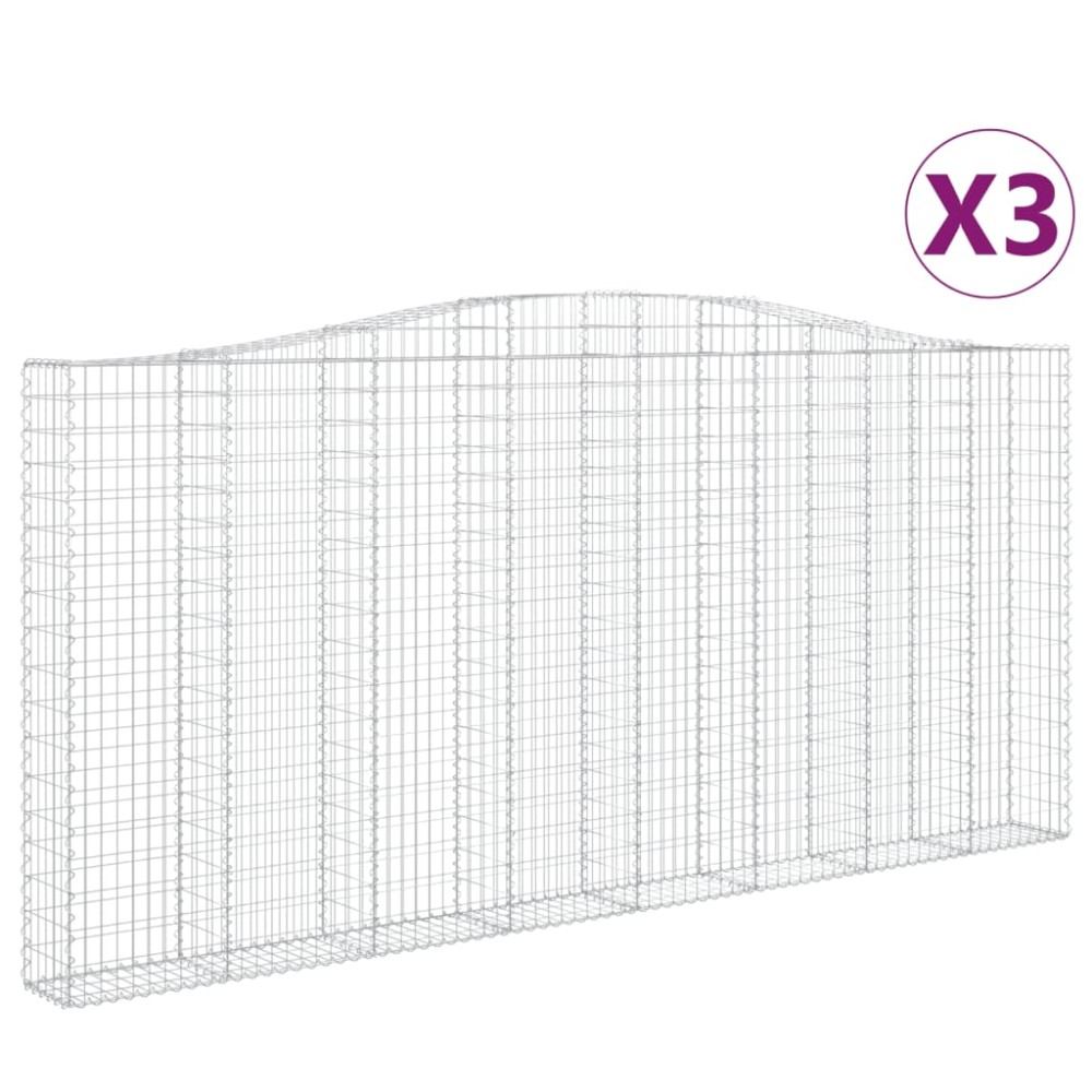 vidaXL Coșuri gabion arcuite 3 buc, 400x30x180/200 cm, fier galvanizat