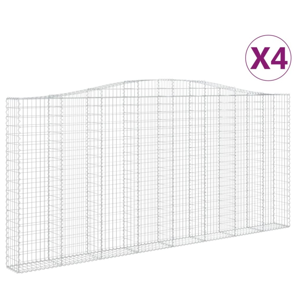 vidaXL Coșuri gabion arcuite 4 buc, 400x30x180/200 cm, fier galvanizat