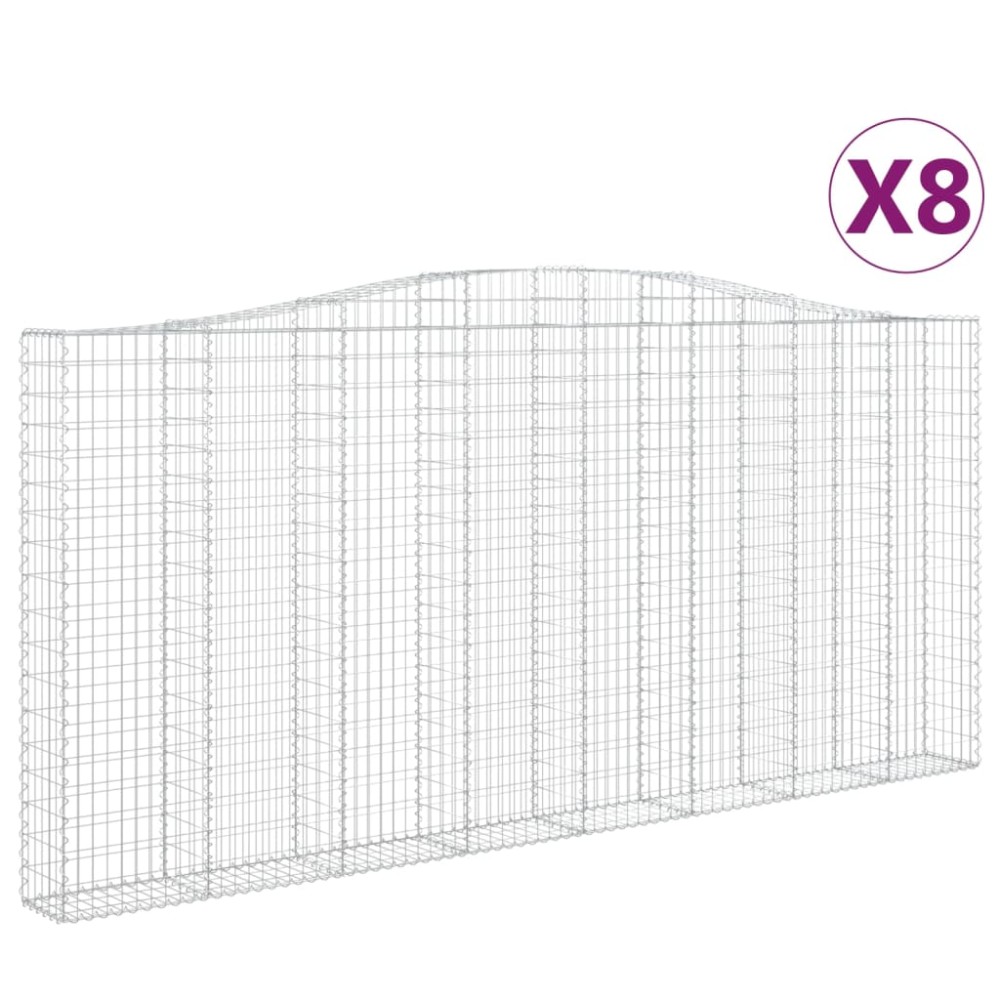 vidaXL Coșuri gabion arcuite 8 buc, 400x30x180/200 cm, fier galvanizat