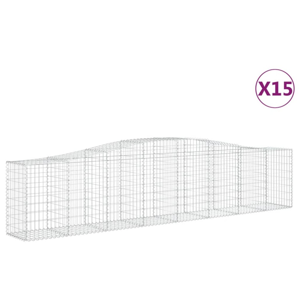 vidaXL Coșuri gabion arcuite 15 buc, 400x50x80/100 cm, fier galvanizat