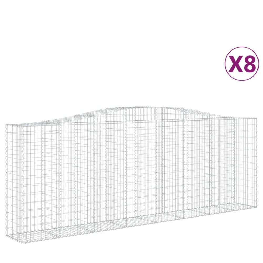 vidaXL Coșuri gabion arcuite 8 buc, 400x50x140/160 cm, fier galvanizat