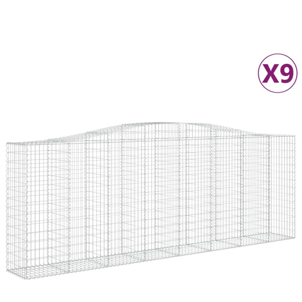 vidaXL Coșuri gabion arcuite 9 buc, 400x50x140/160 cm, fier galvanizat