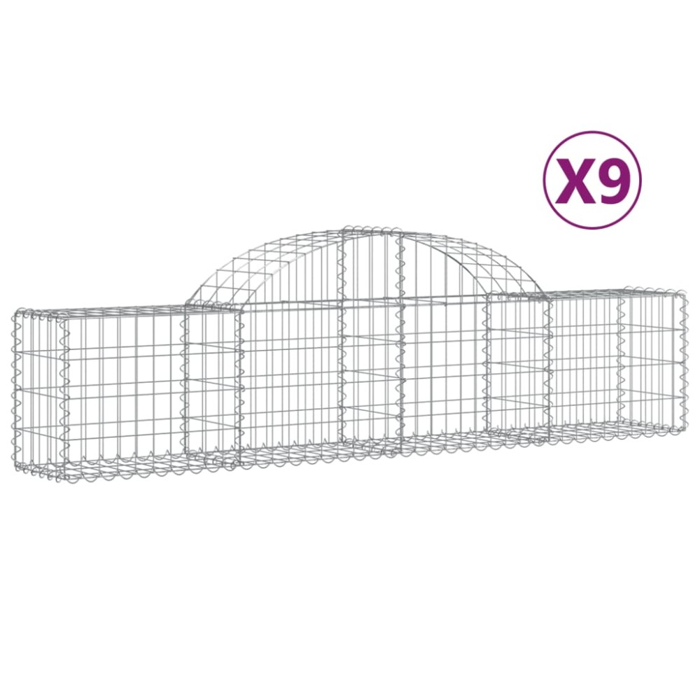 vidaXL Coșuri gabion arcuite 9 buc, 200x30x40/60 cm, fier galvanizat
