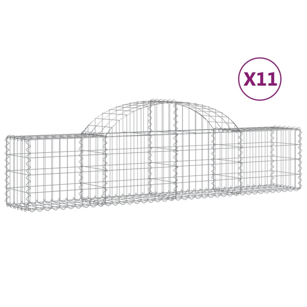 vidaXL Coșuri gabion arcuite 11 buc, 200x30x40/60 cm, fier galvanizat