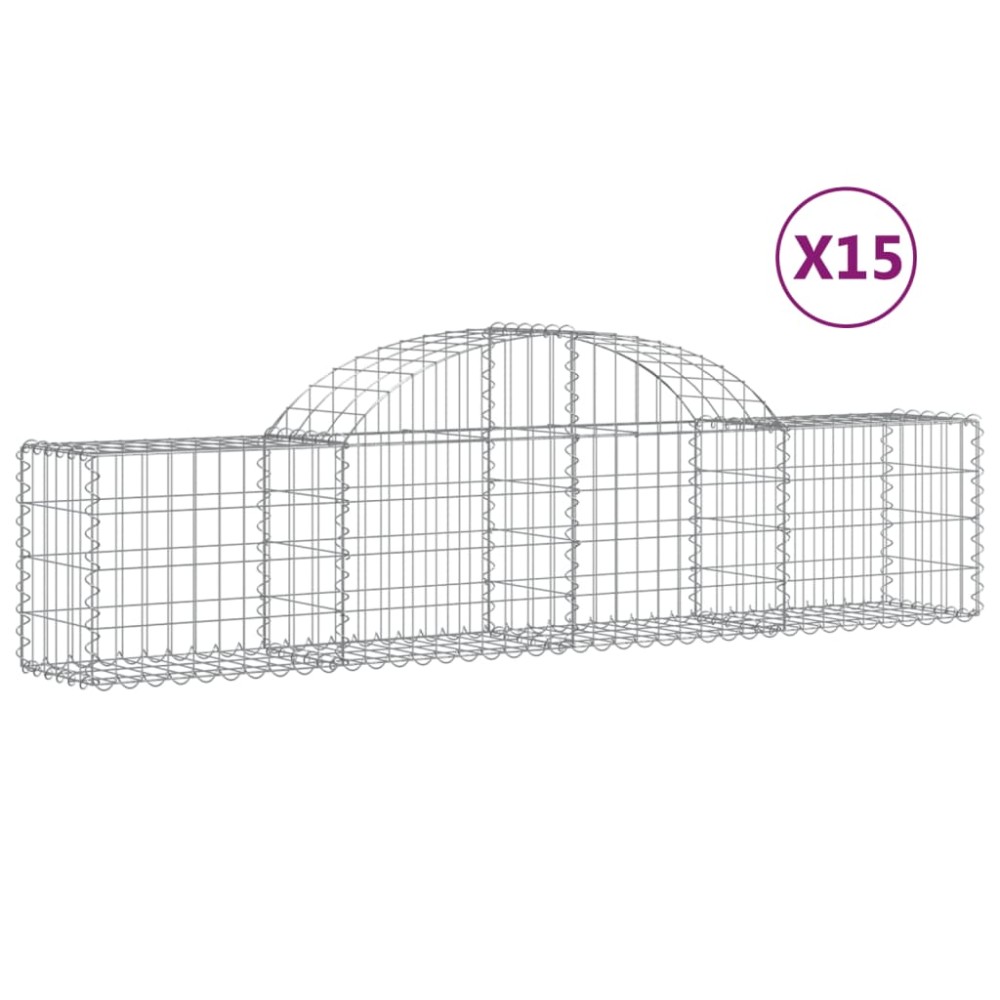 vidaXL Coșuri gabion arcuite 15 buc, 200x30x40/60 cm, fier galvanizat