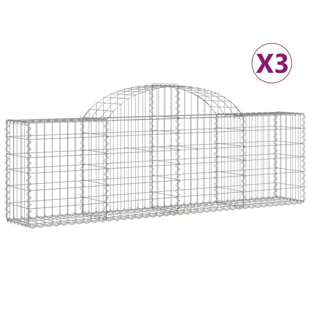 vidaXL Coșuri gabion arcuite 3 buc, 200x30x60/80 cm, fier galvanizat