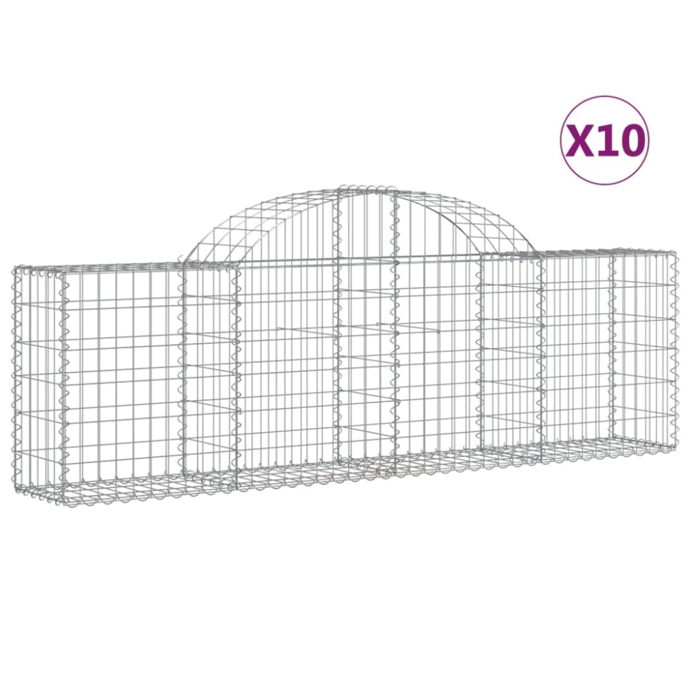 vidaXL Coșuri gabion arcuite 10 buc, 200x30x60/80 cm, fier galvanizat