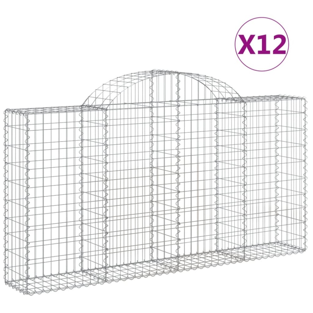 vidaXL Coșuri gabion arcuite 12 buc, 200x30x100/120 cm fier galvanizat