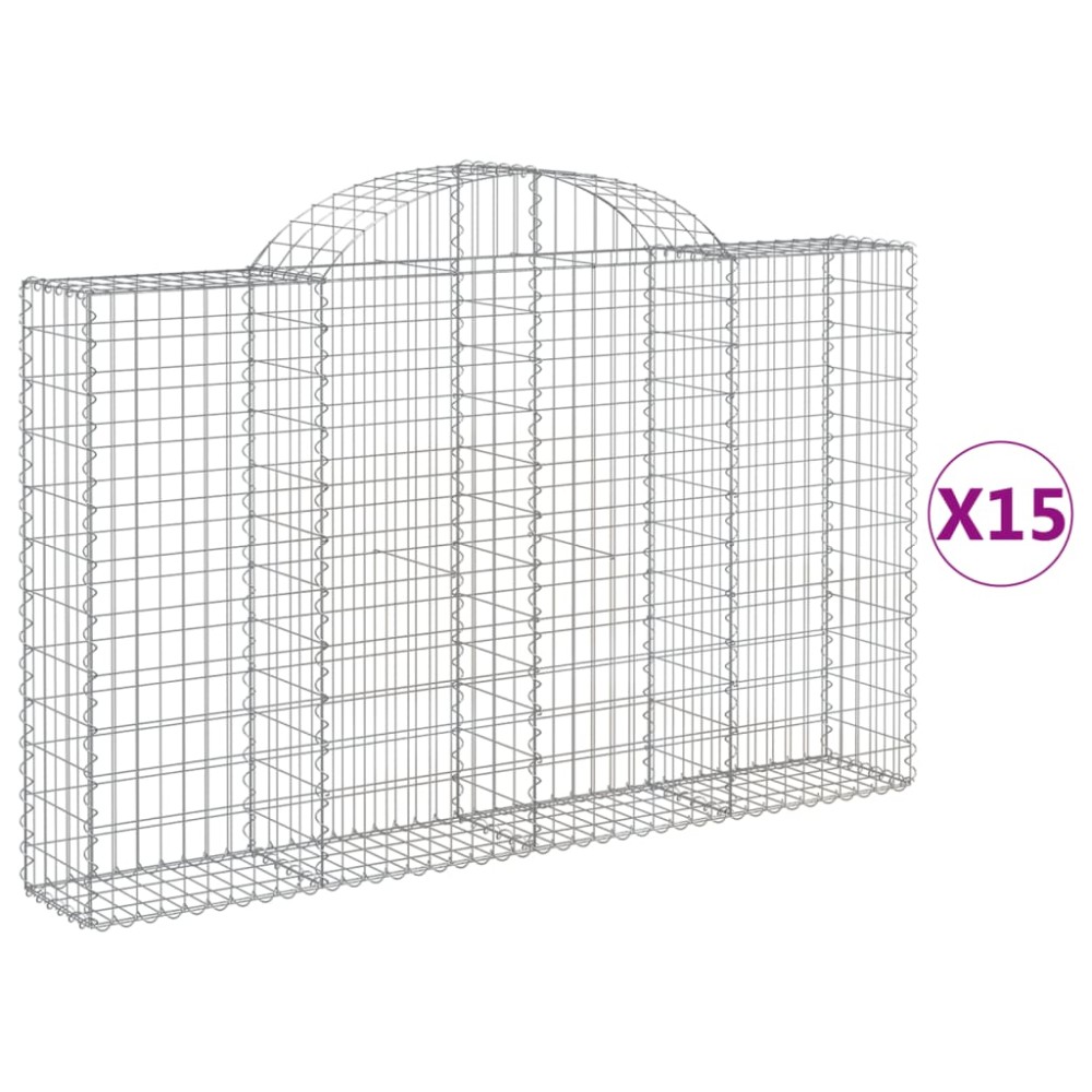 vidaXL Coșuri gabion arcuite 15 buc, 200x30x120/140cm, fier galvanizat