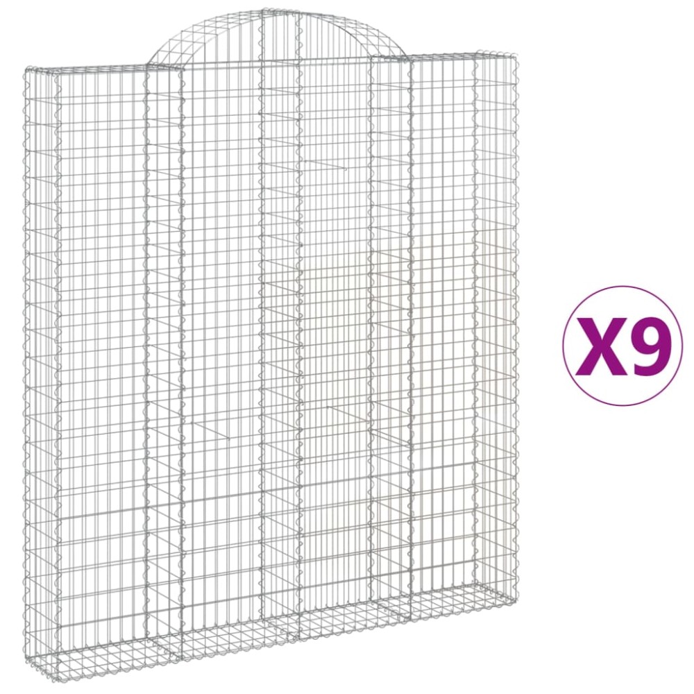 vidaXL Coșuri gabion arcuite,9 buc., 200x30x220/240cm, fier galvanizat