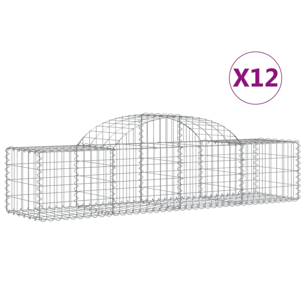 vidaXL Coșuri gabion arcuite 12 buc, 200x50x40/60 cm, fier galvanizat