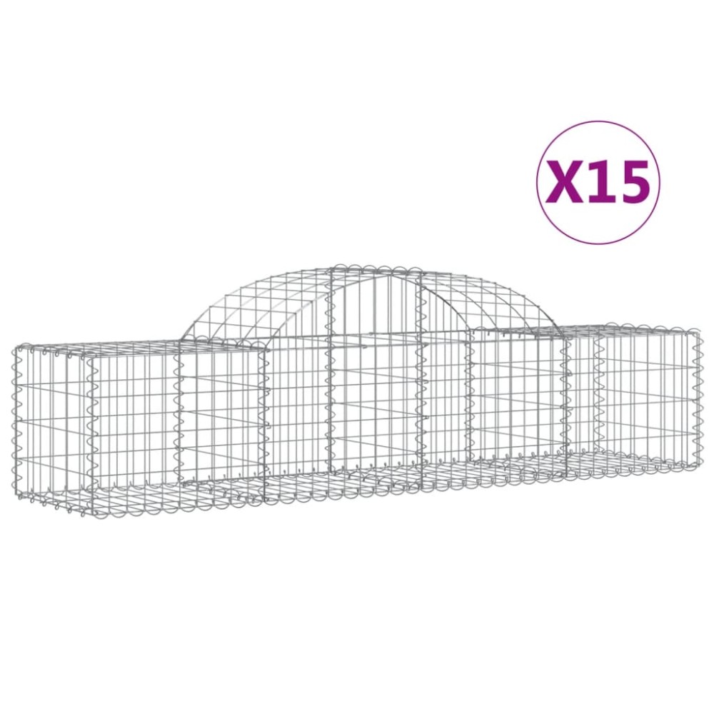 vidaXL Coșuri gabion arcuite 15 buc, 200x50x40/60 cm, fier galvanizat
