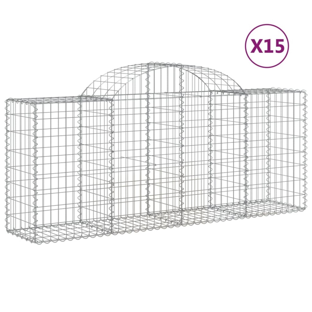 vidaXL Coșuri gabion arcuite 15 buc, 200x50x80/100 cm, fier galvanizat