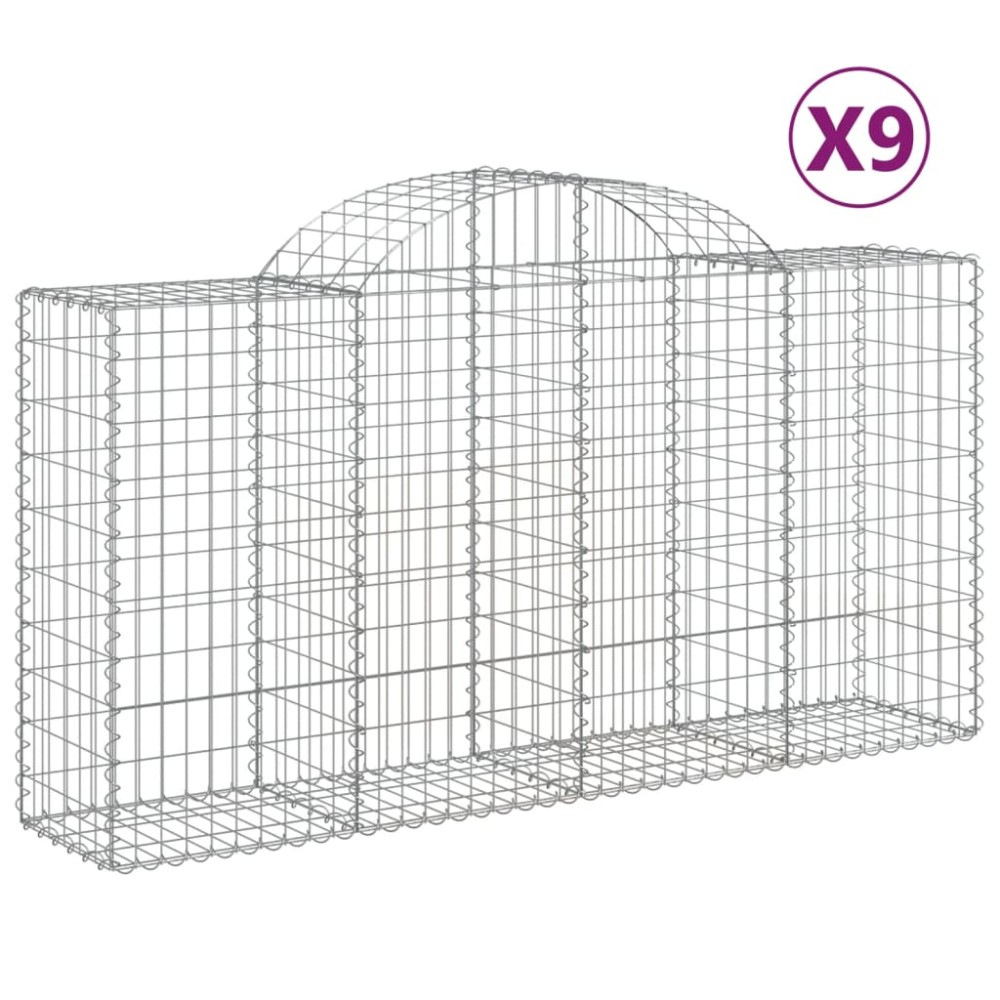 vidaXL Coșuri gabion arcuite 9 buc, 200x50x100/120 cm, fier galvanizat