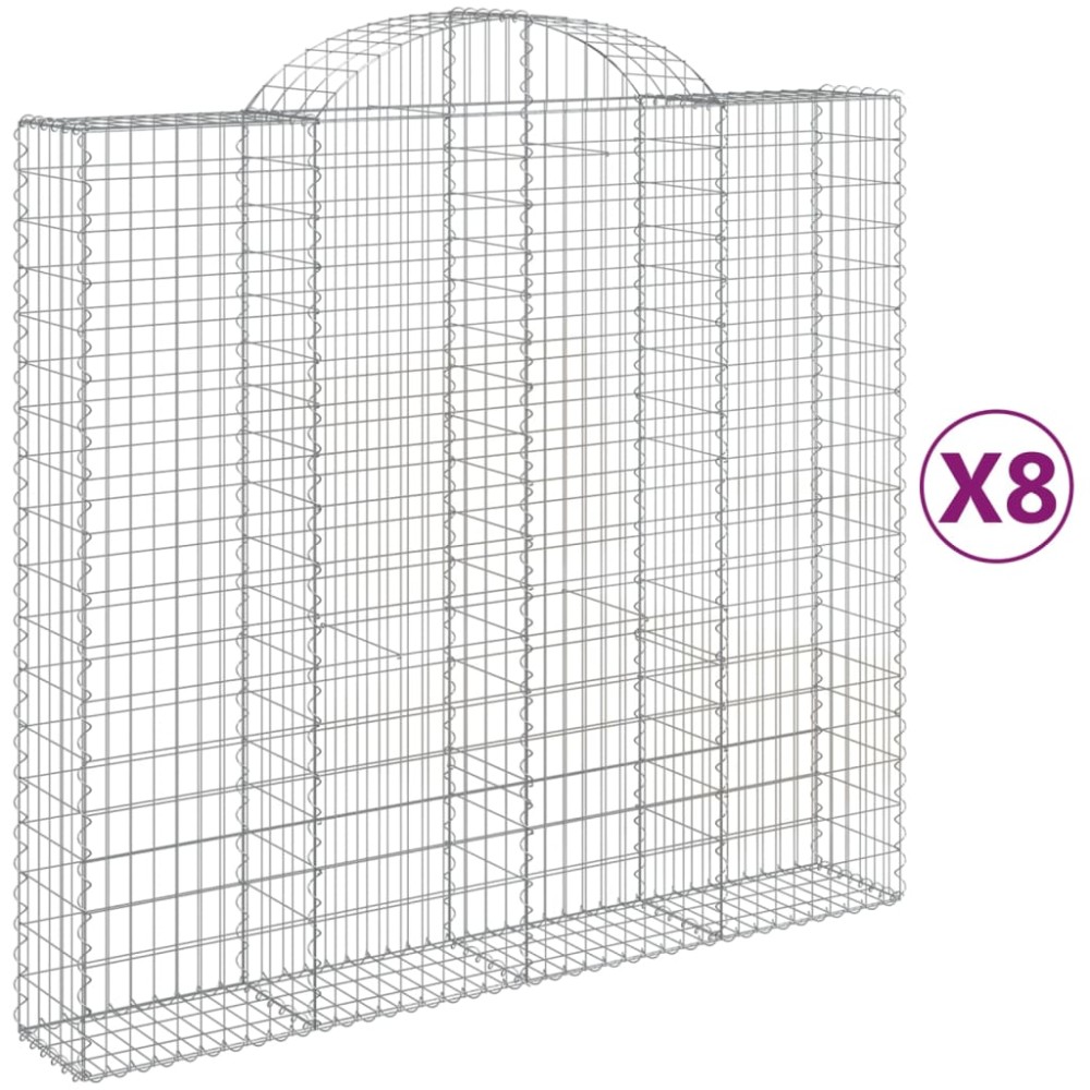 vidaXL Coșuri gabion arcuite 8 buc, 200x50x180/200 cm, fier galvanizat