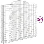 vidaXL Coșuri gabion arcuite 9 buc, 200x50x180/200 cm, fier galvanizat