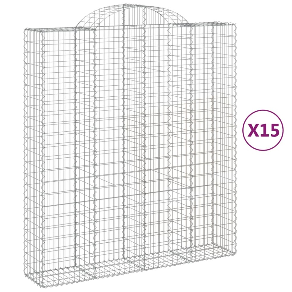 vidaXL Coșuri gabion arcuite, 15 buc 200x50x220/240cm, fier galvanizat