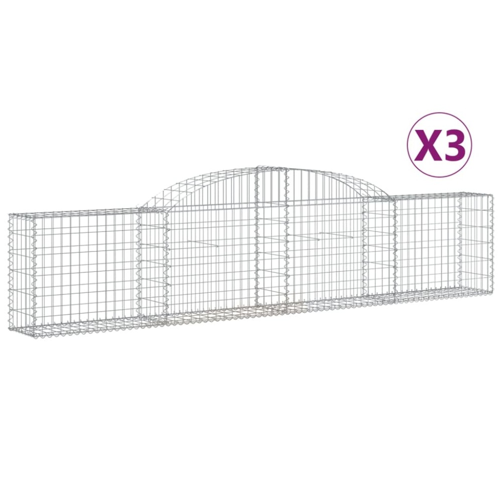 vidaXL Coșuri gabion arcuite, 3 buc., 300x30x60/80 cm, fier galvanizat