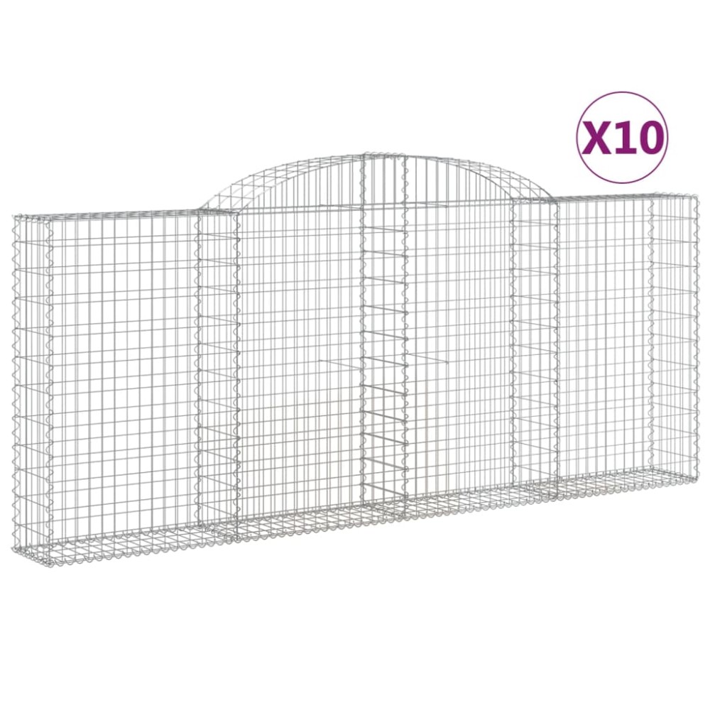 vidaXL Coșuri gabion arcuite 10 buc, 300x30x120/140 cm fier galvanizat
