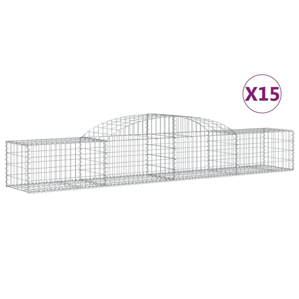vidaXL Coșuri gabion arcuite, 15 buc., 300x50x40/60cm, fier galvanizat