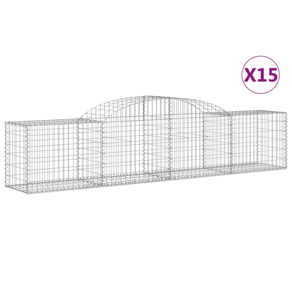 vidaXL Coșuri gabion arcuite 15 buc, 300x50x60/80 cm, fier galvanizat